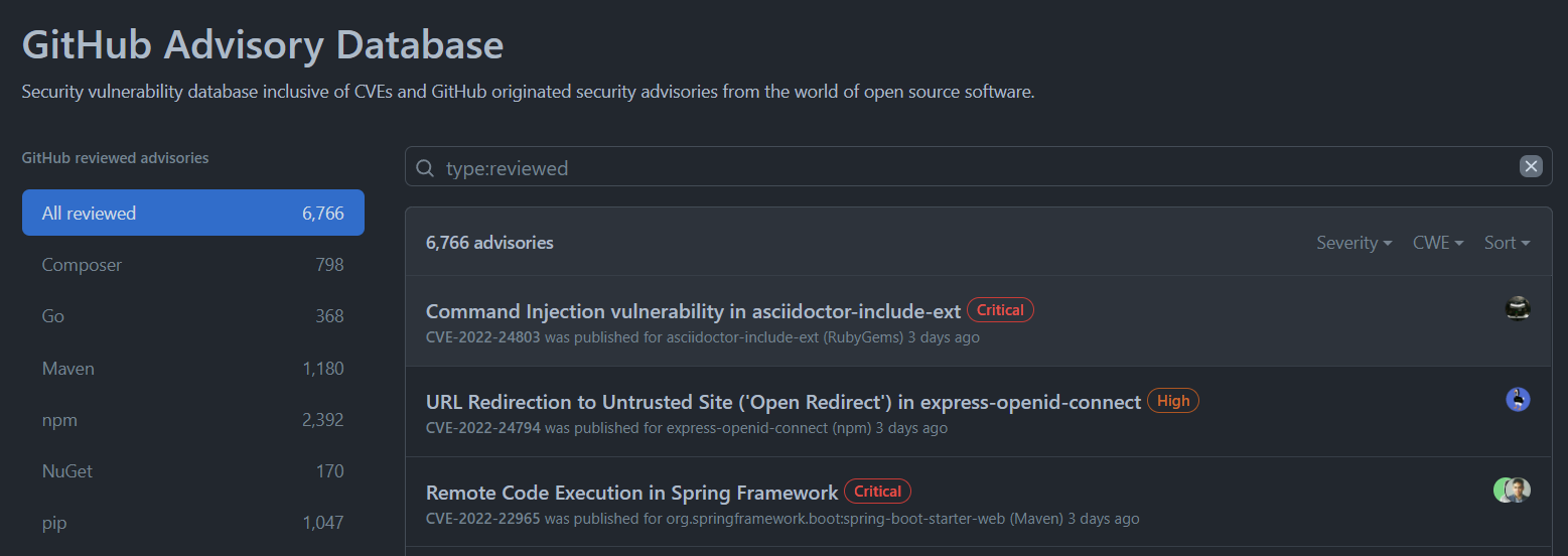 GitHub Advisory Database